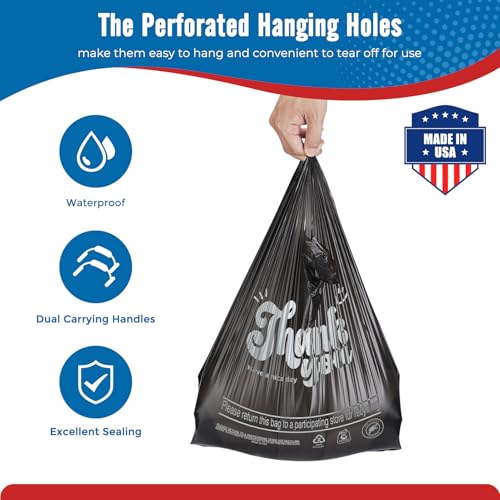 Fuxury 96000 (96K) Count Black Plastic Thank You T-shirt Bags Made in USA - color: Black, size: 96000 Count