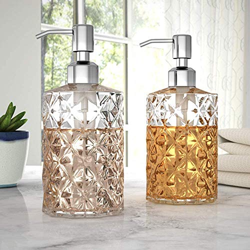 GLADPURE Soap Dispenser, 2 Pack, 12 Oz, Clear Diamond Design Glass