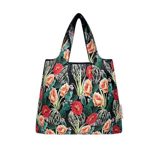 allydrew Medium Foldable Tote Nylon Reusable Grocery Bag (Set of 2) - color: Floral Cactus