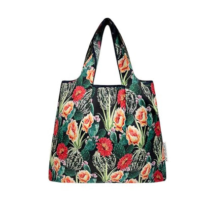 allydrew Medium Foldable Tote Nylon Reusable Grocery Bag (Set of 2) - color: Floral Cactus