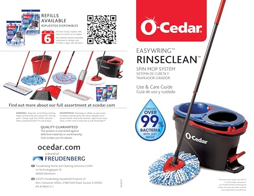 O-Cedar EasyWring RinseClean Microfiber Spin Mop & Bucket Floor Cleaning System with 3 Extra Refills, Plastic, Grey - color: Rinseclean Spin Mop & Bucket + 3 Extra Refills