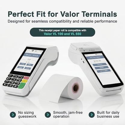 Receipt Paper Roll for Valor Paytech VL 110 and VL 500 Credit Card Machine (20 Rolls)