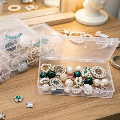 6 Pieces Rectangular Empty Mini Clear Plastic Organizer Box - size: 155 x 92 x 30 mm