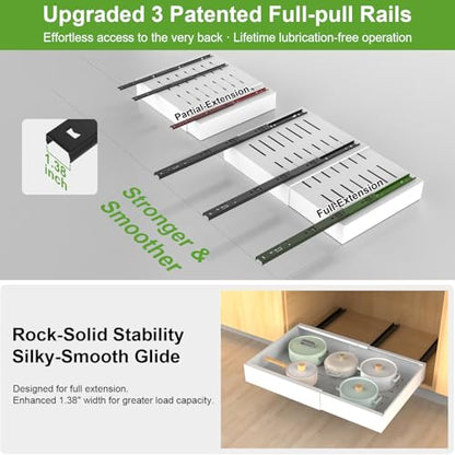 ANTOWIN 1-Pack Expandable Pull Out Cabinet Organizer 16.5"Deep(12.2"-20.5"W), 3 Full Extension Glides Slide Out Drawers, Roll Out Shelves Adhesive Raising Pad,Compatible Framed Cabinets,90lb Cap,White - size: 16.5"D x 12.2"-20.5"W(1Pack) White