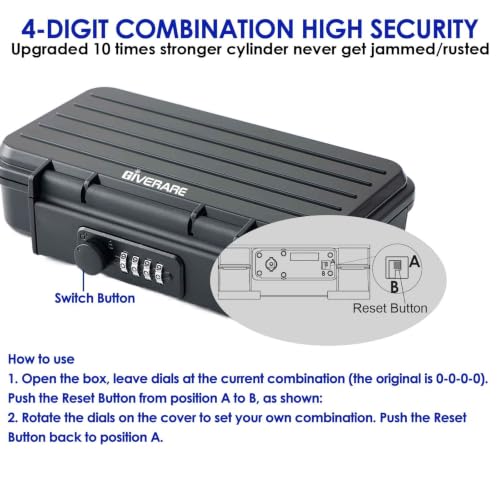 Portable Lock Box, 4-Digit Combination Safe Boxes with Detachable Cable, Anti-Theft Security Lockbox Outdoor, Small Resettable Personal Password Cash Case for Travel, Hotel, Dorm, Beach, Gym