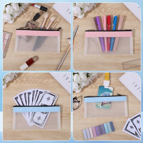 2 Pieces Money Bags with Zipper, 7.8×3.9 Inch Cash Envelopes Money Pouch - color: Blue & Pink
