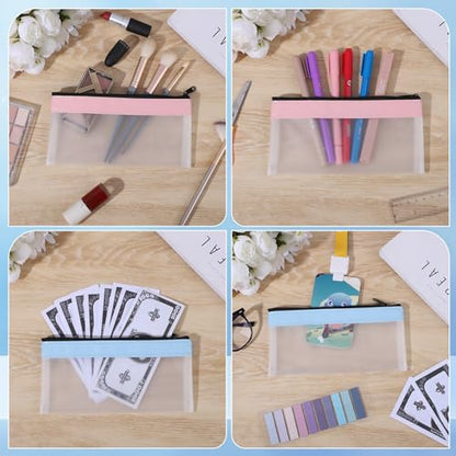 2 Pieces Money Bags with Zipper, 7.8×3.9 Inch Cash Envelopes Money Pouch - color: Blue & Pink