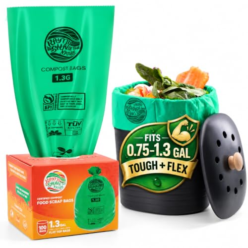 Compost Bags 1.3 Gallon,100 Count,Compostable Small Trash Bags for Kitchen Countertop Compost Bin 0.75, 1,1.2, 1.3Gallon,ASTM D6400, US BPI and Europe OK compost HOME certified - color: 1.3G-100ccount