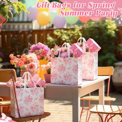 Abbylike 30 Pack Pink Floral Reusable Gift Bags with Handles, Party Favors - style: Pink Floral