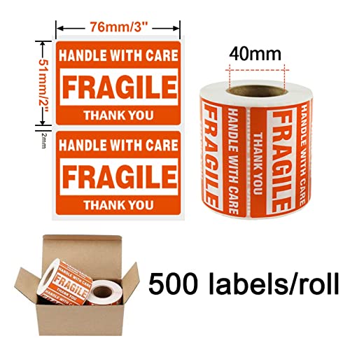 SJPACK 5000 Fragile Stickers 10 Rolls 2" x 3" Fragile - Handle with Care - Thank You Shipping Labels Stickers (500 Labels/Roll) - size: 10 Rolls