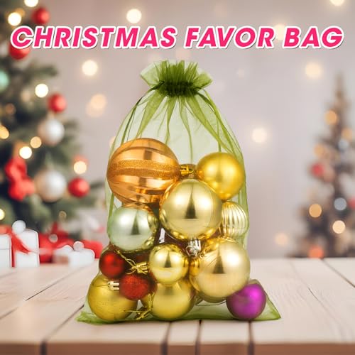 ANZNKU 50 Pcs Large Organza Bags 8x12, Green Small Mesh Gift Bag Drawstring - color: Green