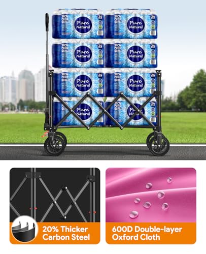 180L Wagons Carts Foldable with Wheels and Brakes for Camping Grocery - color: Pink, size: 180l