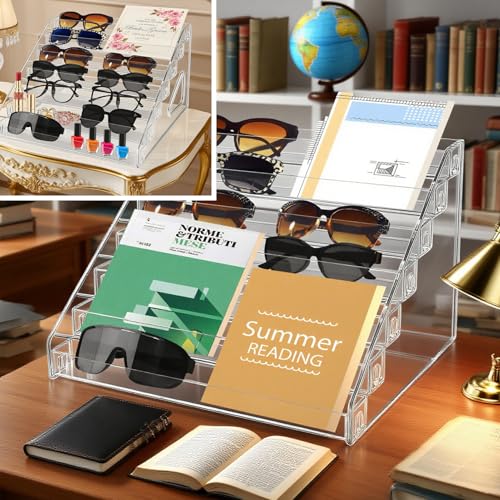 7 Tier Acrylic Sunglasses Organizer Stand, Clear Display Rack for Glasses, Cards & Cosmetics – Space-Saving Eyewear Holder with No-Tool Assembly