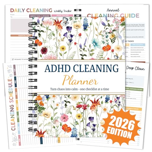 ADHD Cleaning Planner, Wildflowers Daily Weekly Monthly Checklists - color: ADHD Cleaning Planner Version 2