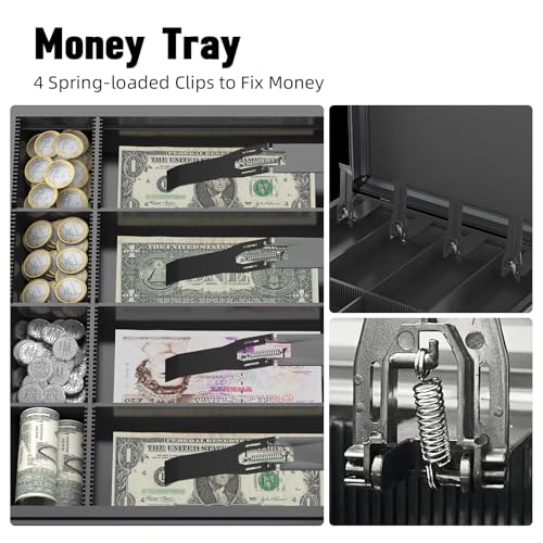 Locking Cash Box with Money Tray and Key, Secure Money Safe Box for Cash, Portable Money Box with 2 Storage Spaces and Removeable Storage Bag, Money Saving Organizer (Black, XX-Large) - size: XX-Large