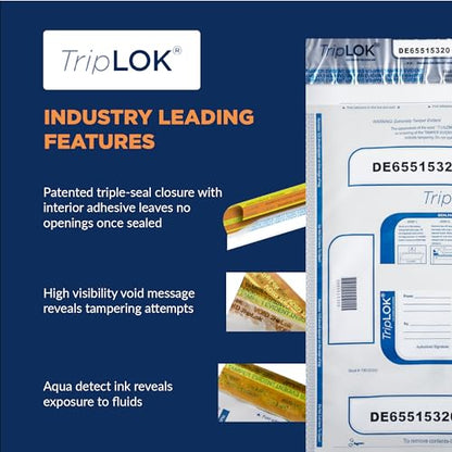 ControlTek TripLok 15" x 20", Clear with Pocket, 50 Bags, Tamper-Evident Deposit Bags for Cash Handling & Valuables, Moisture, Heat and Cold Sensitive Ink, Tear-off receipt + Large Barcodes 585051