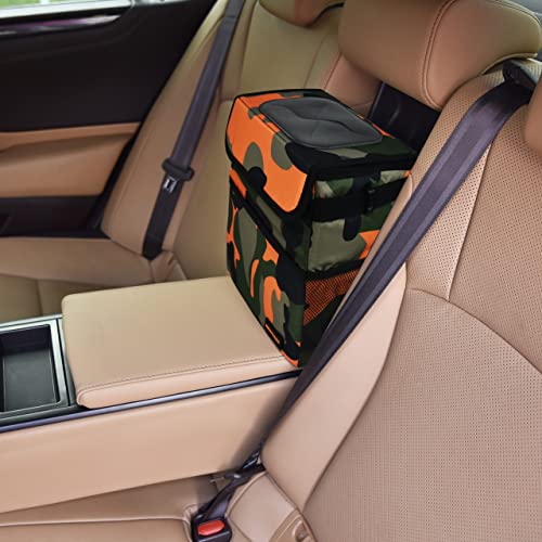 SIBOFUEGO Cute Car Trash Can with Lid, Collapsible, Leak-Proof, 2 Gallon - color: Camo Orange, size: 2 Gallons