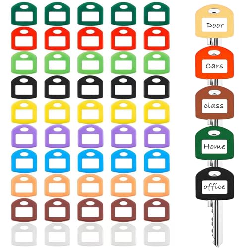 50 Pack Colored Key Covers with Labels - Silicone Key Identifier Caps for Home & Office Organization, Fits Standard House Keys, 10 Colors (10 Colors) - color: 10 Colors
