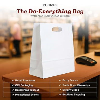 White Kraft Paper Bags with Die Cut Handles, 11" x 6" x 11", 500 Pack - color: White, size: 1 Count (Pack of 500)