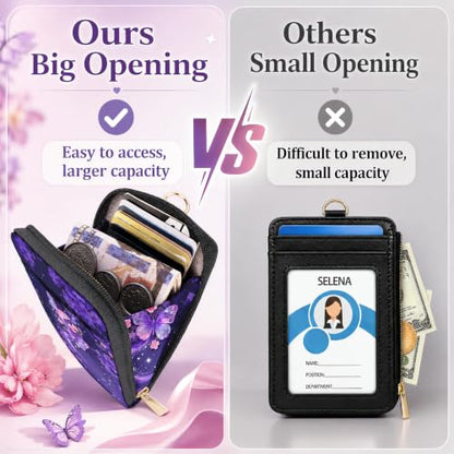 Lightweight ID Badge Holder with Lanyard Card Holder, RFID Wallet Lanyard - color: Purple Butterfly