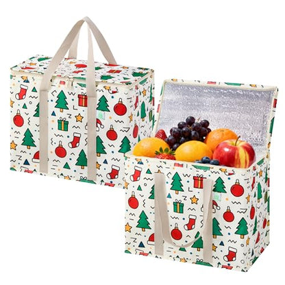 VENO 2 Pack Cooler Bag Insulated Grocery Bags for Food Delivery Heavy Duty - color: Jingle Mix, size: 2 Pack