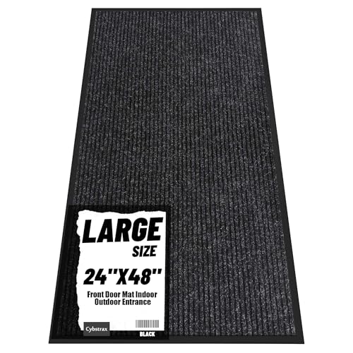 Front Door Mat 2'x4', Heavy Duty Waterproof Indoor Outdoor Doormat, Black Outside Entryway Rugs - color: Black Double Stripes, size: 2' x 4'(Rectangular)