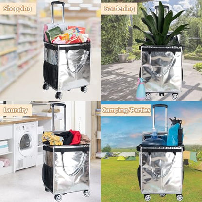 Reusable Grocery Bags on Wheels, Rolling Tote Bag, Silver - color: Silver