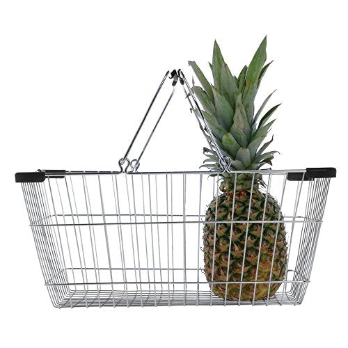 HUBERT Wire Shopping Baskets Silver Wire with Black Handles and Bumpers - 18"L x 12 1/2"W x 8"D - color: Black