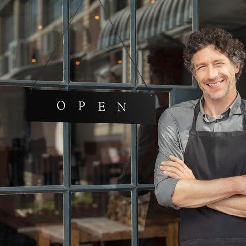 Novabright Black Wooden Open Closed Sign for Business 13x3 inch Double Sided Open Sign for Business with Hanging Rope Opened and Closed Hours Stores Restaurants Bars Shops Window or Door