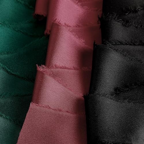 Silk Satin Ribbon 1.5" x 30 Yards Dark Green & Burgundy & Black - color: Dark Green& Burgundy& Black