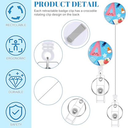 3 Pack Retractable Badge Holders with Clip Badge Reel Stationery Pattern - color: Stationery