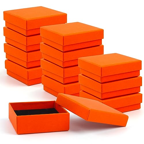 Coobbar Gift Box Necklace Earring Ring Box Gift Box,12 Pieces Square Cardboard Jewelry Gift Boxes,Cotton Filled Cardboard Paper Jewelry Box Gift Case (3.5x3.5x1.25 Inches) (Orange) - color: Orange