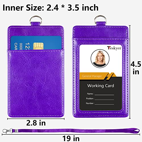Teskyer Leather ID Badge Holder with Lanyard, Vertical Purple - color: Purple, size: Vertical