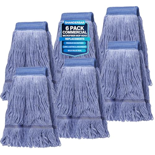 6 Pack Commercial Heavy Duty Mop Head Replacement, Blue Cotton Mopheads