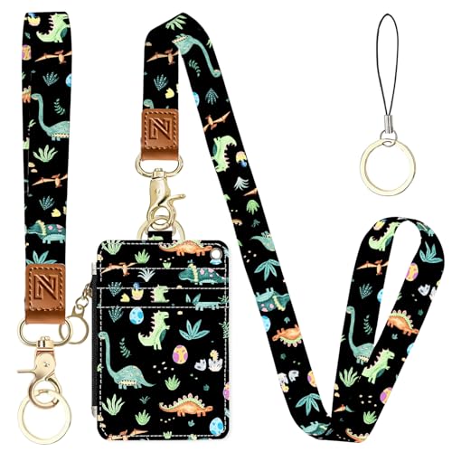 2-in-1 ID Badge Holder & Lanyard Wallet，Cute Zippered Pouch Cute Dinosaur - color: Cute Dinosaur