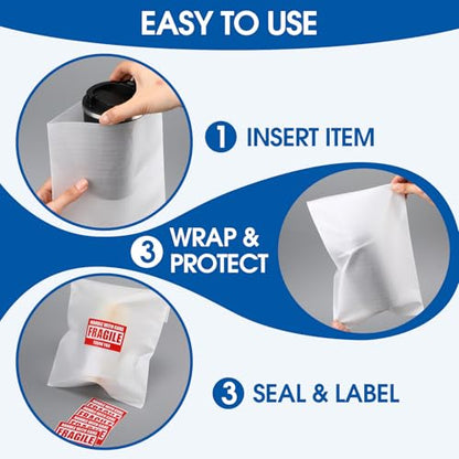 Marspark 550 Pcs Dish Packing Supplies for Moving 300 Cushion Foam Pouches 6 Sizes (4x6", 6x7.8", 7.8x7.8", 7.8x12", 12x12", 12x16") with 250 Fragile Stickers Plate Fragile Shipping Packing Sleeves