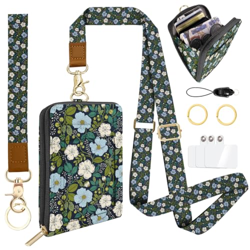 Blue Daisy Lanyard Wallet with ID Card Holder,Small Wallet for Women with Zipper Coin Pocket,Slim RFID Blocking ID Badge Holder Keychain,Travel Card Case with ID Window for Teacher Student Nurse Gifts - color: Blue White Daisy