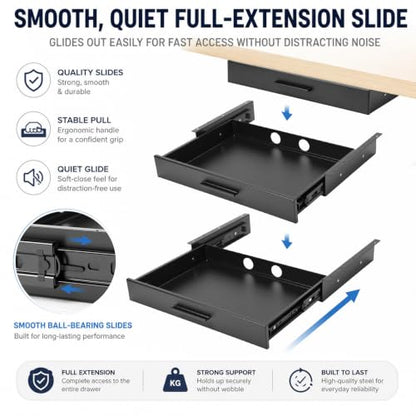 Menkxi 18 x 12 in Under Desk Drawer,Slide out Storage Organizer Heavy Duty - size: 18 x 12 in