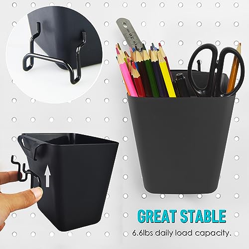 Pegboard Bins Baskets Organizer with Peg Board Hooks Cups - 28 Pack Peg Accessories Fit 1/8" & 1/4" Pegs - Black Holders & Hangers for Garage Craftroom Tool Hanging Display Storage Organization
