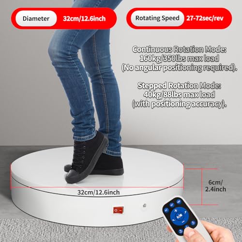 12.6Inch/350lbs Capacity Large Rotating Platform,Remote Rotating Display Stand ,Electric Motorized Turntable,Photography Turntable,Heavy Duty Rotating Platform for Photography,3D Scanner,Exhibition - size: 12.6inch/White/350Lbs Load
