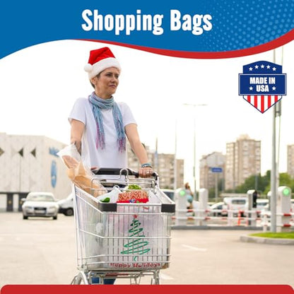 Fuxury 1000 Count Happy Holiday Christmas Tree Plastic Bags with Handles - color: White-Green, size: 1000 Count