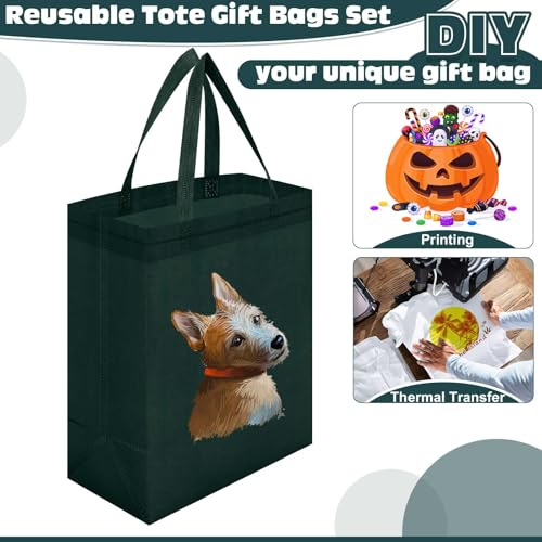 Windyun 50 Pcs Reusable Tote Bag Bulk 8 x 4 x 10 Inch, Dark Green - color: Dark Green