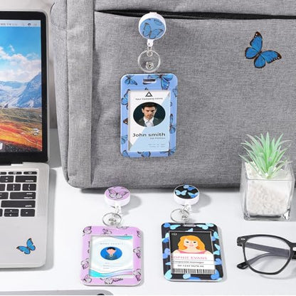 3 Pack Butterfly Badge Holder with Retractable Reel, Vertical Id Case - color: Butterfly