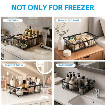 2 Pack Expandable Freezer Organizer Bins, Stackable Chest Freezer Basket - color: Black, size: 2 Packs