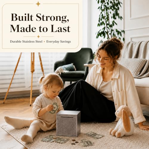 Cash Vault Money Saving Box Stainless Steel Piggy Banks for Adults with Counting 10000 Dollars Target Kids Safe Metal Large Money Break to Open Coin Pan - color: 5.9in-10000 Doalls