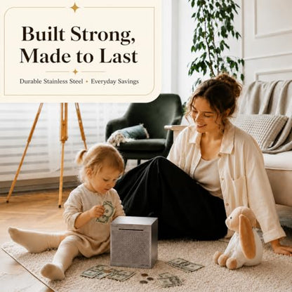 Cash Vault Money Saving Box Stainless Steel Piggy Banks for Adults with Counting 5000 Dollars Target Kids Safe Metal Large Money Break to Open Coin Pan - color: 4.72in-5000 Dollars