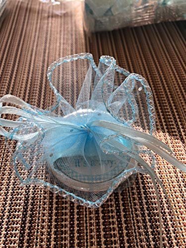 100Pcs 9.8 Inch Round Drawstring Organza Bags, Tulle Circles Jewelry Candy Pouch Christmas Wedding Party Favor Gift Packaging Bags (Sky Blue) - color: Sky Blue