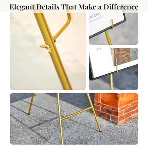 53”H Metal Gold Easel Stand for Sign Heavy Duty with Bow Top - color: Golden bow top