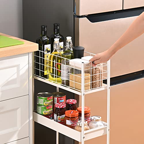 KINGRACK Slim Rolling Storage Cart, 3 Tier Metal Utility Cart, White - color: White, size: 3-Tier