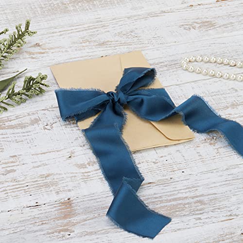 Keypan Dark Blue Frayed Satin Chiffon Ribbon, 1.5 Inches, 21 Yards - color: Blue